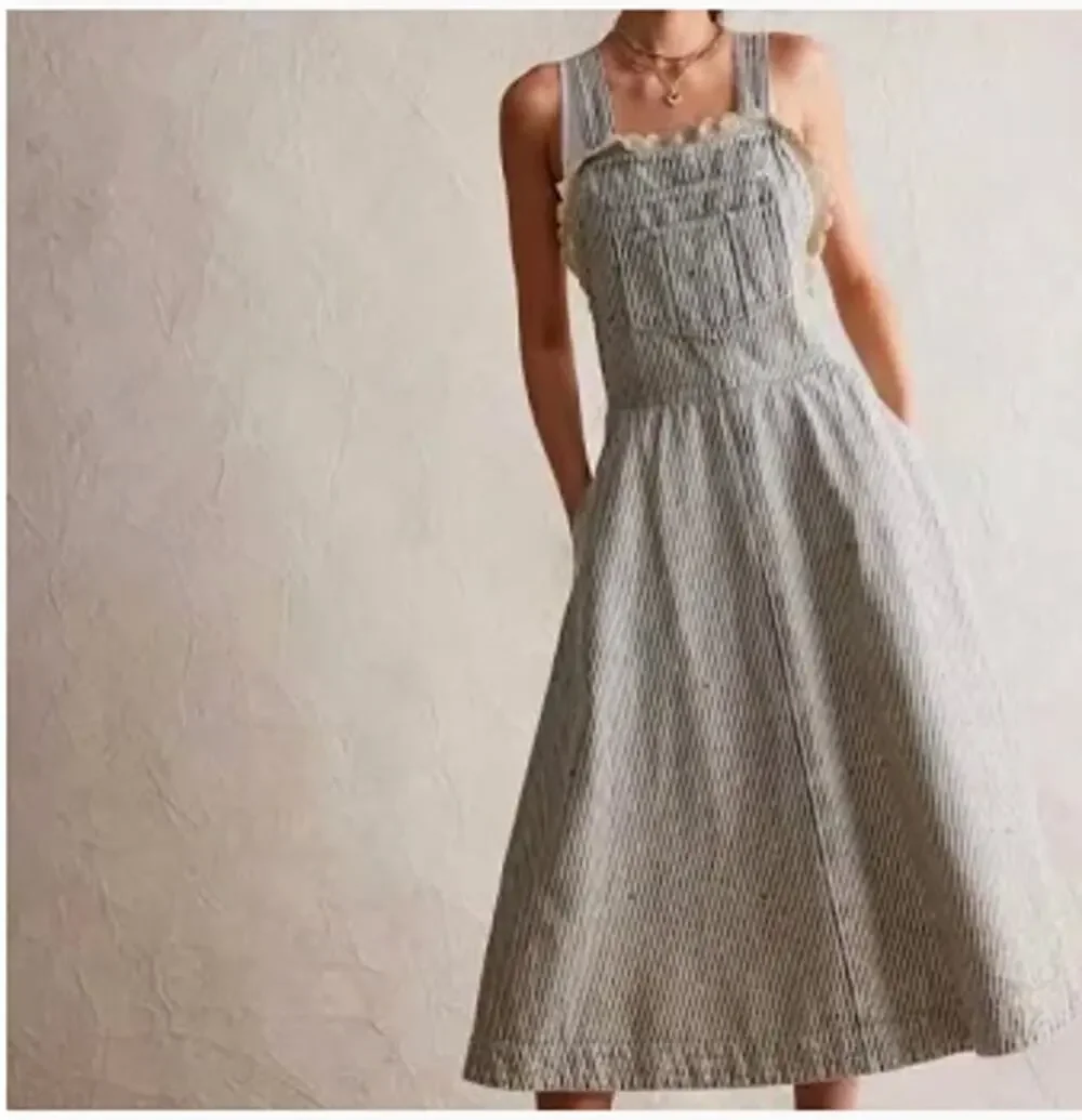 We The Free painted overall dress cottagecore coquette green striped women's XS - Picture 1 of 11